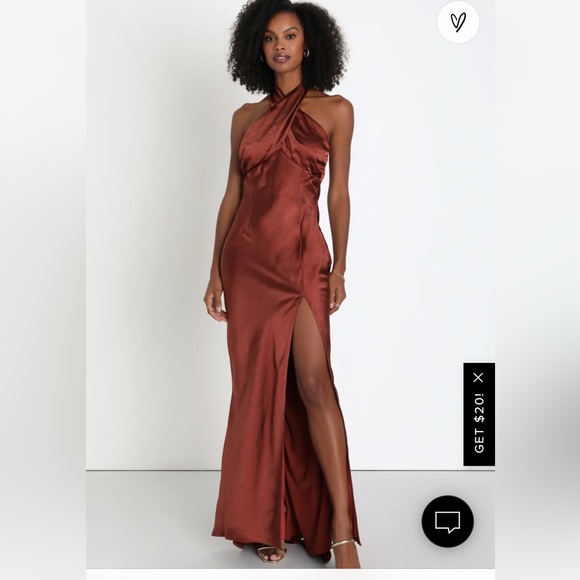 Rust/ Brown Satin Lulu’s formal floor length gown never worn!! - Picture 1 of 7